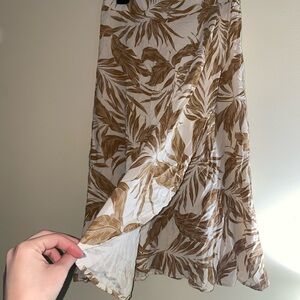Elegant Brown Leaf Print Midi Skirt